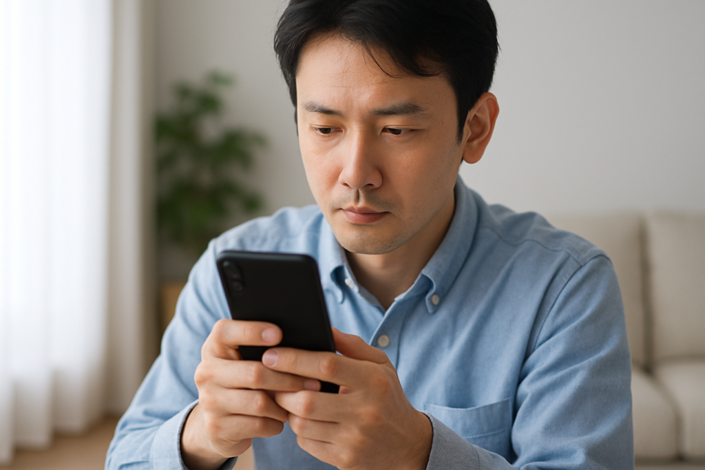 スマホで情報収集する人の写真