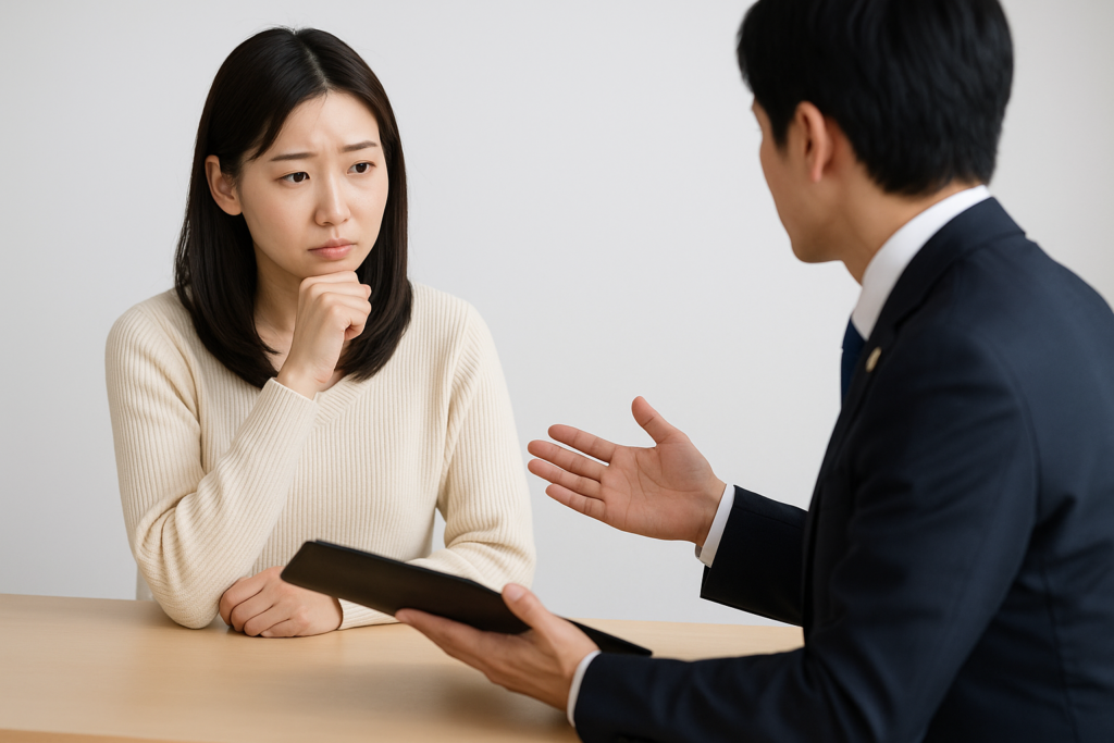 弁護士に相談している女性
