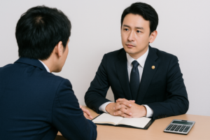 弁護士に相談している男性