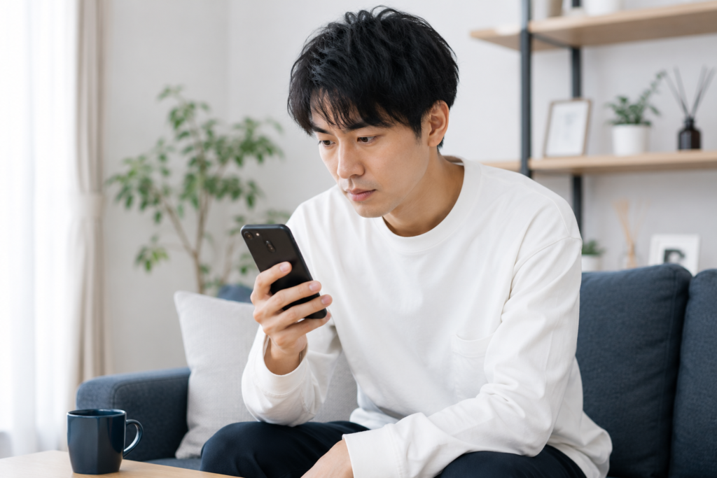 スマホで調べごとをしている女性