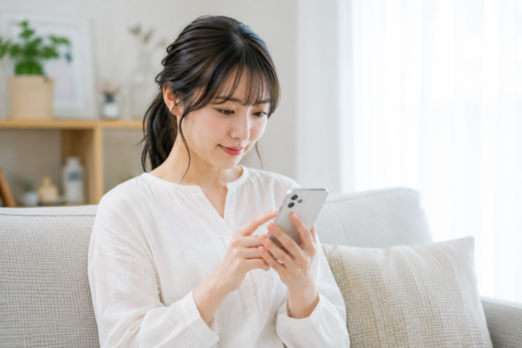 スマホで調べごとをしている女性