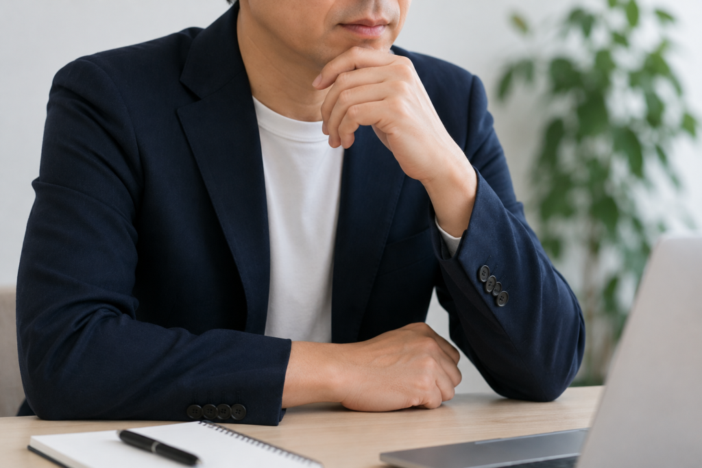 考え事をしている男性