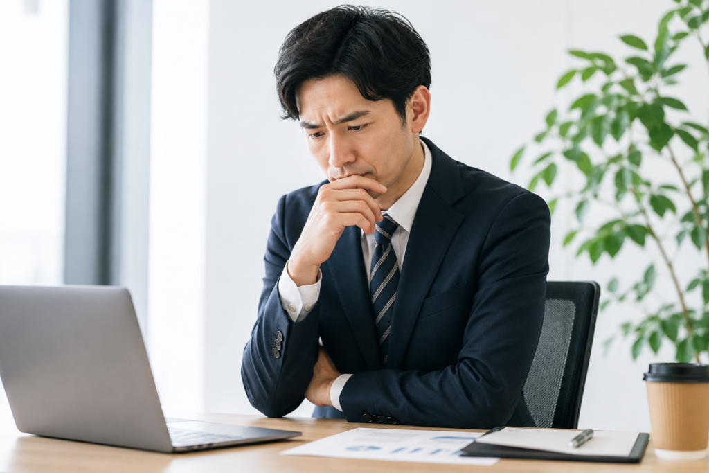 考え事をしている男性
