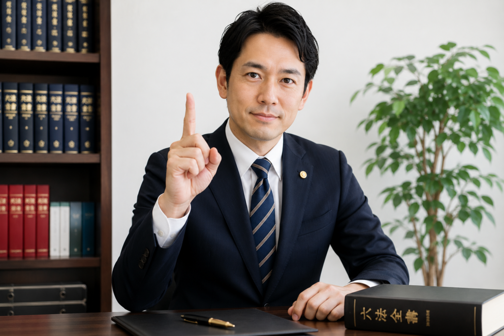 弁護士が人差し指を立てているようす